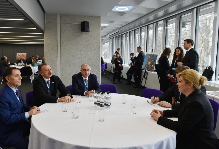 President Ilham Aliyev met with Croatian President Kolinda Grabar-Kitarovic in London VIDEO