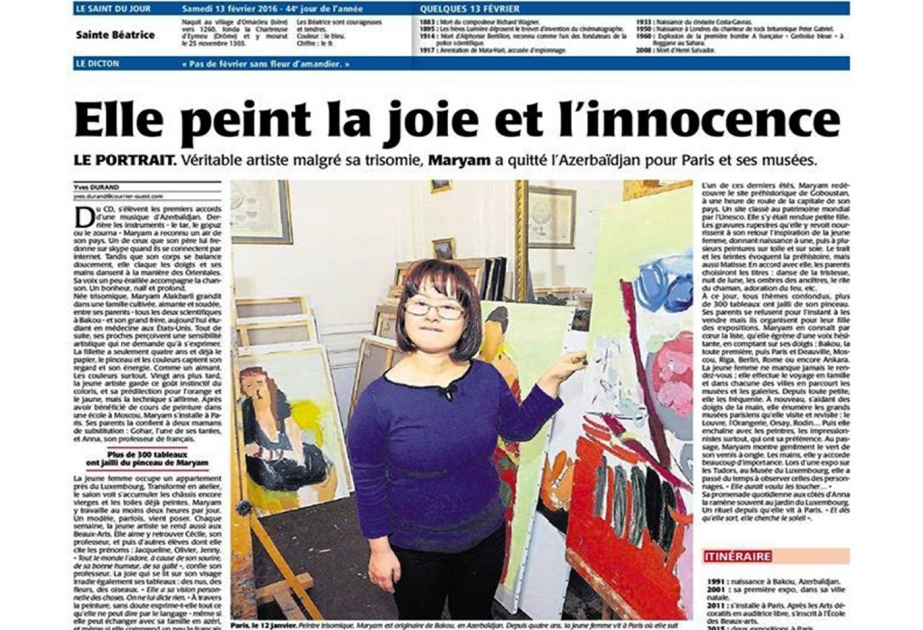French Le Courrier de l’ouest newspaper: Maryam Alakbarli`s works reflect happiness and innocence
