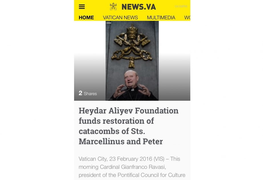 Italienische Presse schreibt über großen Beitrag von Heydar Aliyev Stiftung zur christlichen Kultur
