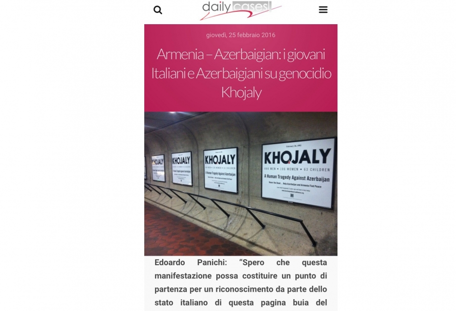 “Daily cases” azərbaycanlı və italiyalı gənclərin Xocalı soyqırımı ilə bağlı birgə mitinqindən yazıb