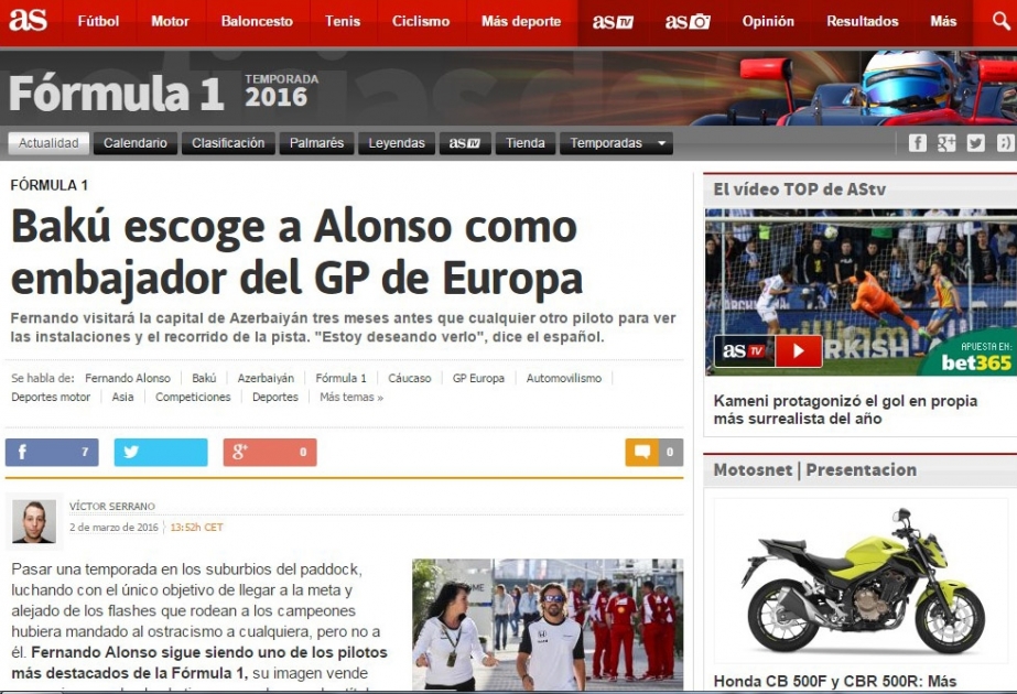 Fernando Alonso: Mən Bakı haqqında çox oxumuşam və oranı görəcəyim günün həsrətindəyəm