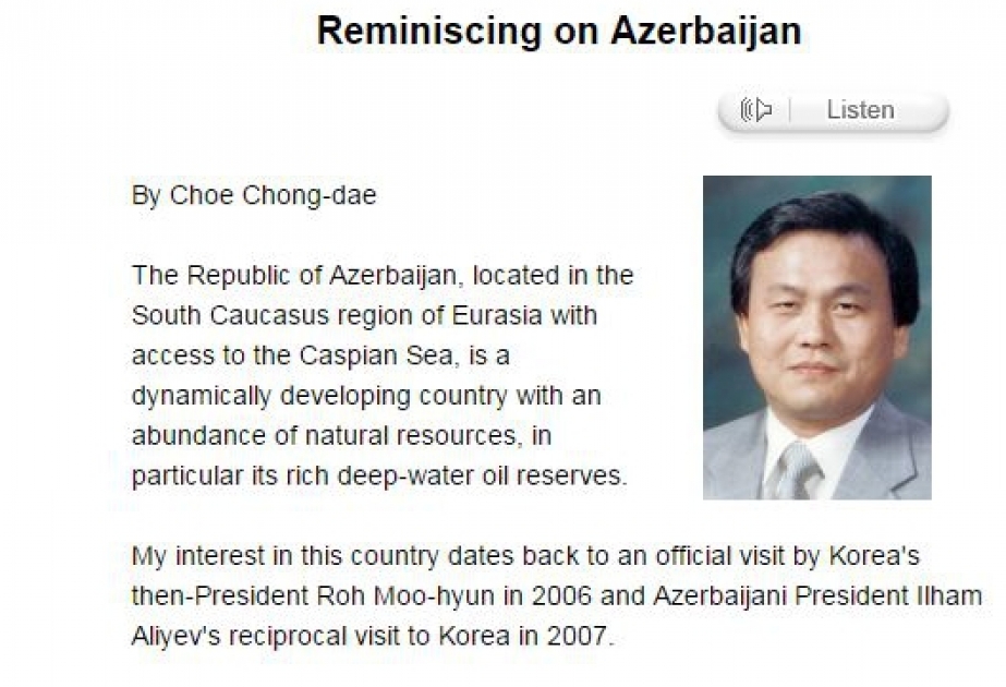 “The Korea Times”: Azərbaycan ilə Koreya Respublikası arasında bir çox oxşarlıqlar var
