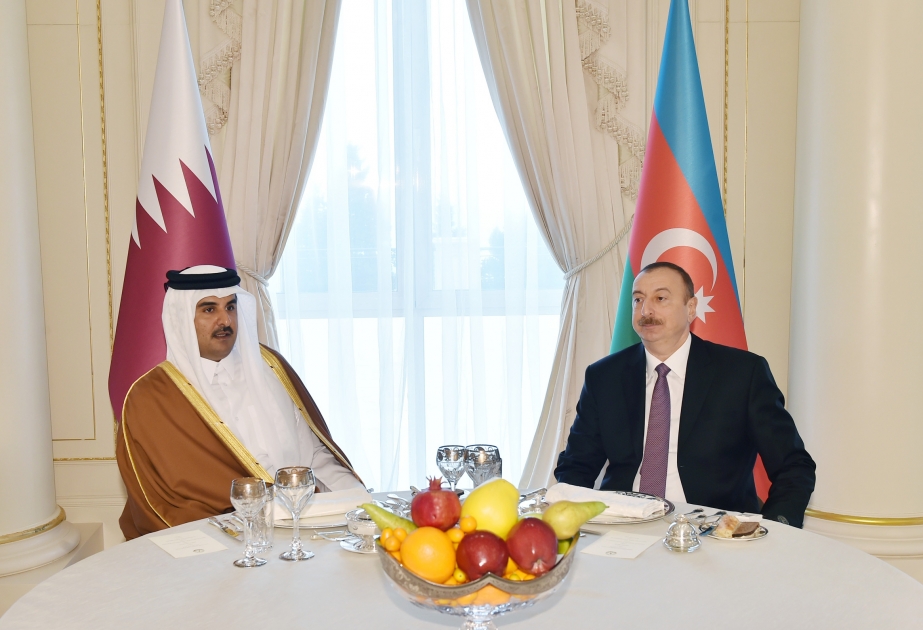 President Ilham Aliyev hosted a dinner reception in honor of the Emir of Qatar VIDEO