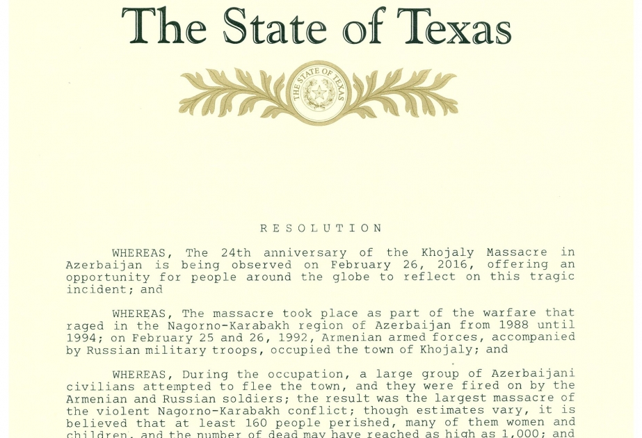 Parlament von Texas verabschiedet eine Resolution über den Völkermord von Chodschali