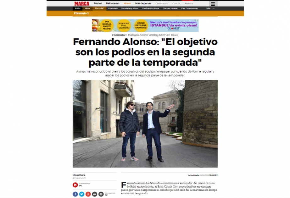 "Marca": Fernando Alonso Bakıda “Formula-1”ə hazırlıqdan məmnundur