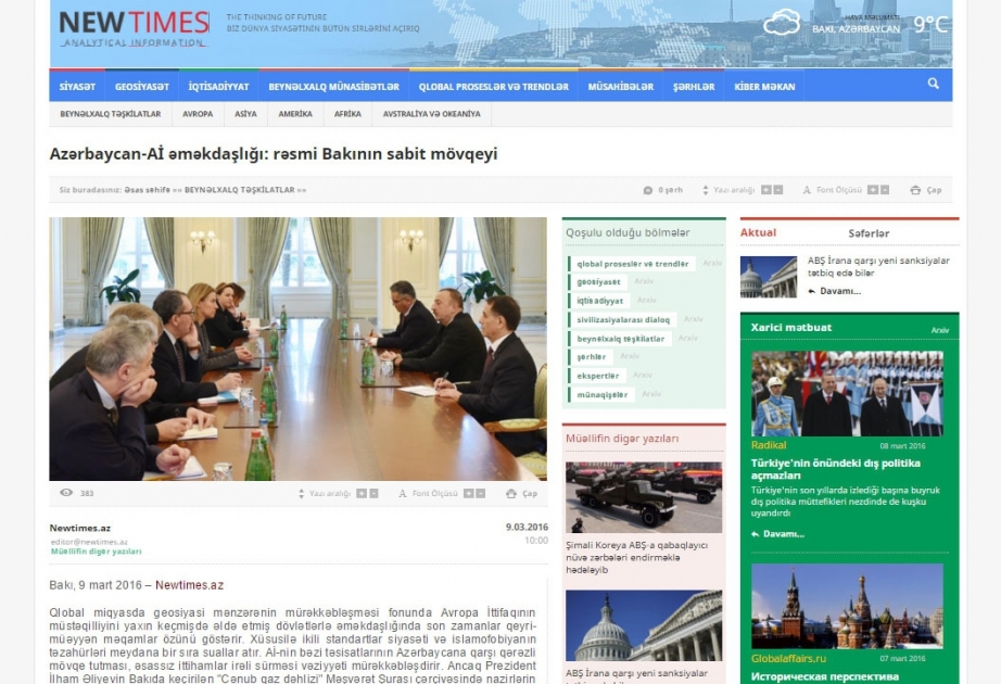 Azərbaycan-Avropa İttifaqı əməkdaşlığı: rəsmi Bakının sabit mövqeyi