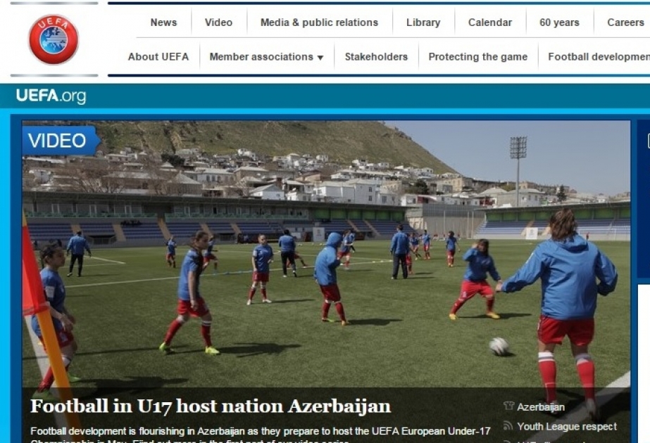 UEFA-nın saytında Bakıda keçiriləcək Avropa çempionatı ilə bağlı süjet yerləşdirilib
