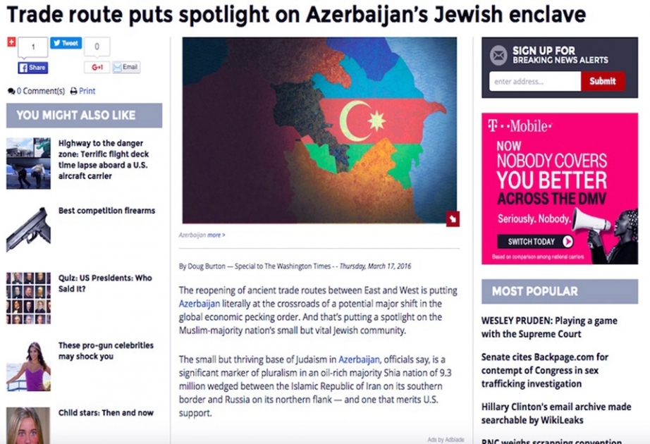 Газета The Washington Times написала об экономической важности Азербайджана в регионе
