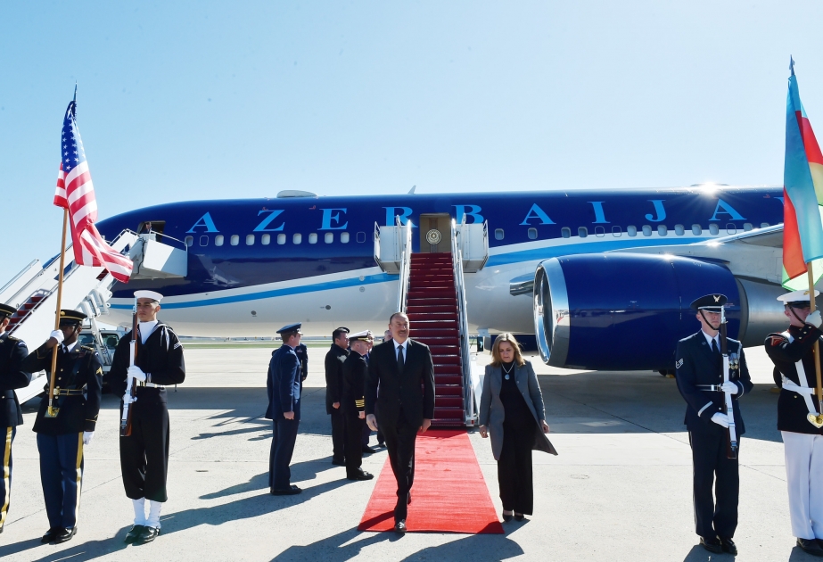 President Ilham Aliyev arrived in US for a visit VIDEO