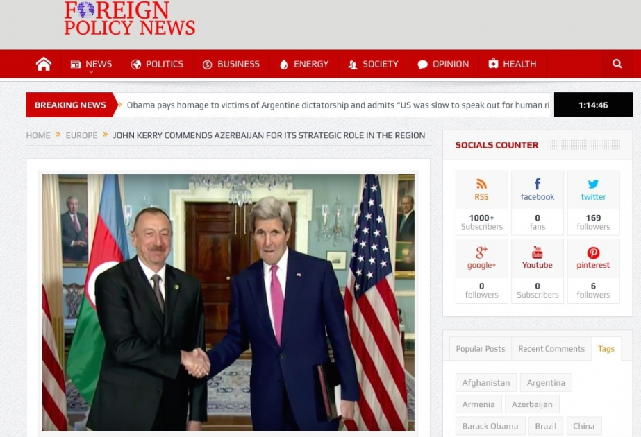 “Foreign Policy News”: Con Kerri Azərbaycanın regionda strateji rolunu yüksək qiymətləndirib