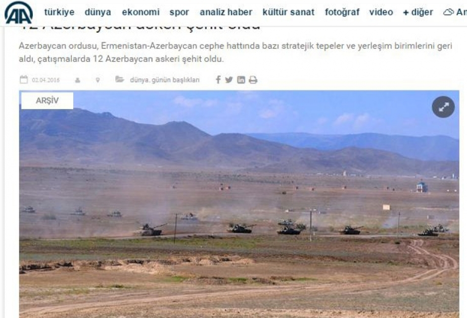 Anadolu Agency: Azerbaijan retakes land occupied by Armenia