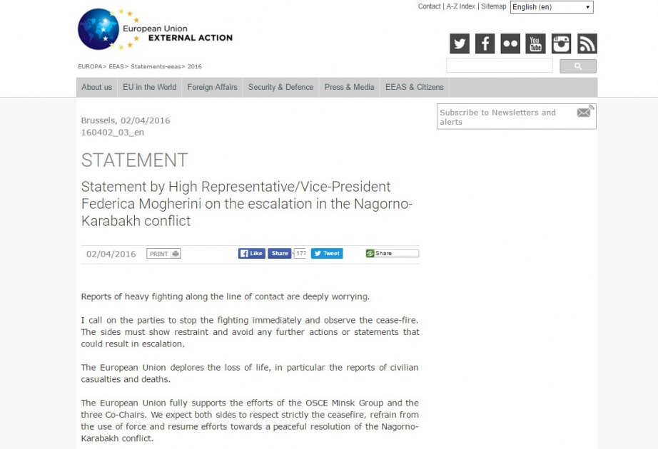 EU High Representative comments on escalation in Nagorno-Karabakh conflict