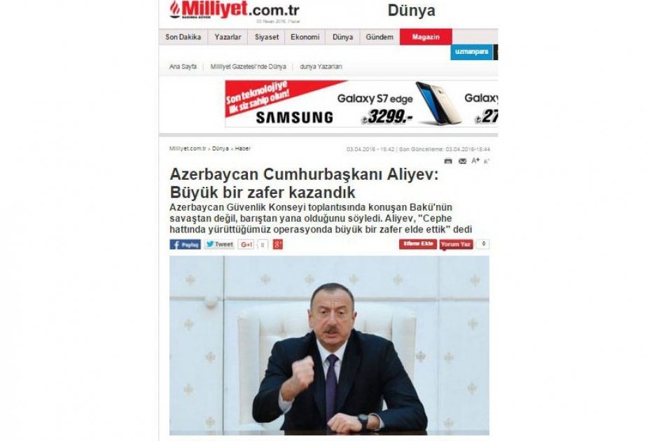 Azərbaycan Prezidenti İlham Əliyevin Təhlükəsizlik Şurasındakı çıxışı Türkiyə mediasının əsas mövzusuna çevrilib