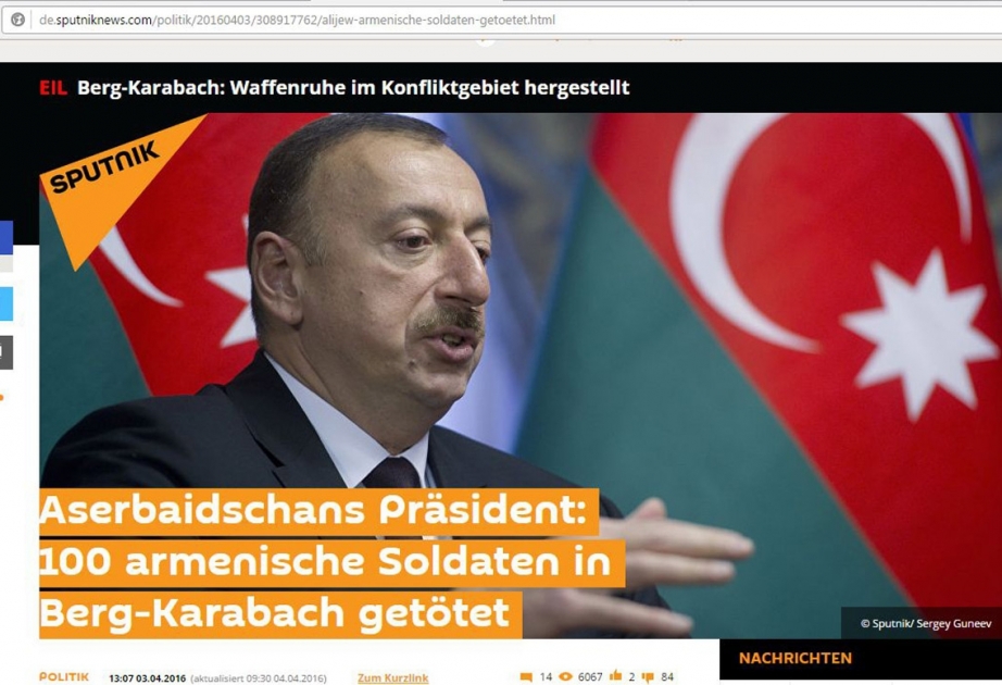 “Sputniknews”un Alman Redaksiyası yüzdən çox erməni işğalçısının məhv edildiyini xəbər verib