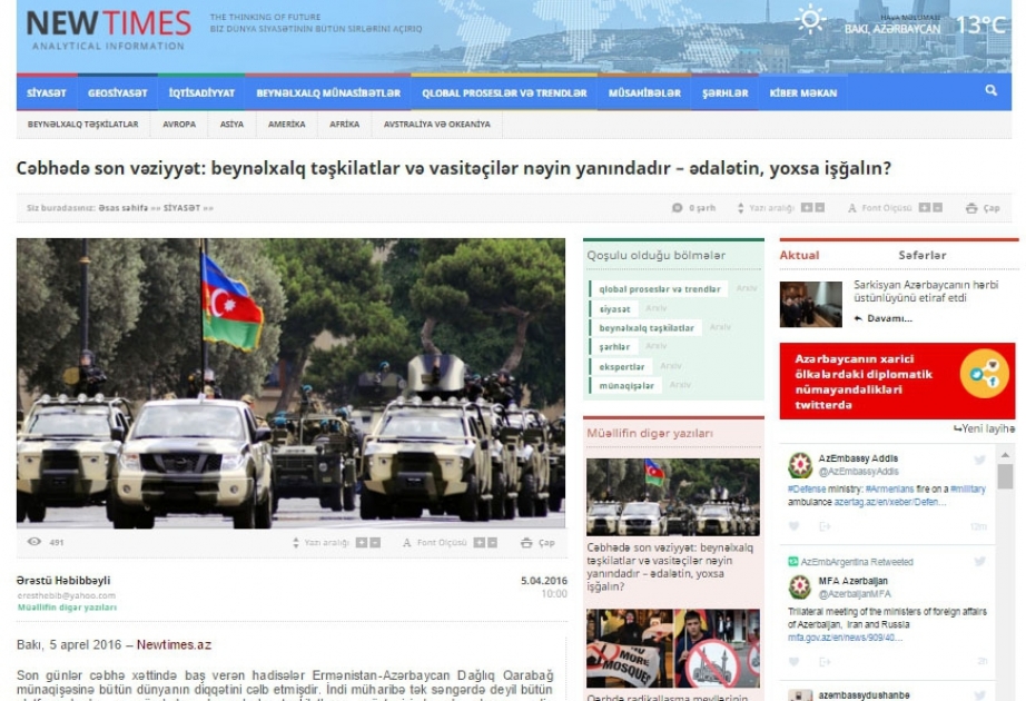 Cəbhədə son vəziyyət: Beynəlxalq təşkilatlar və vasitəçilər nəyin yanındadır – ədalətin, yoxsa işğalın?