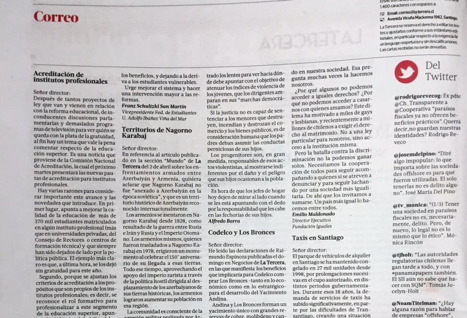 Çili qəzeti Dağlıq Qarabağ həqiqətlərindən yazır