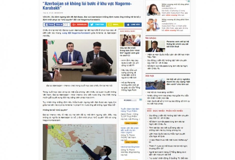 “Voice of Vietnam” qəzeti: Azərbaycan Dağlıq Qarabağı güzəştə getməyəcək