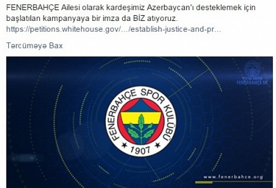 “Fənərbağça” futbol klubundan Azərbaycana dəstək