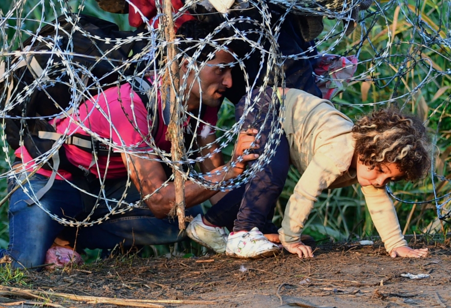 Migranten versuchen den mazedonischen Zaun zu überwinden