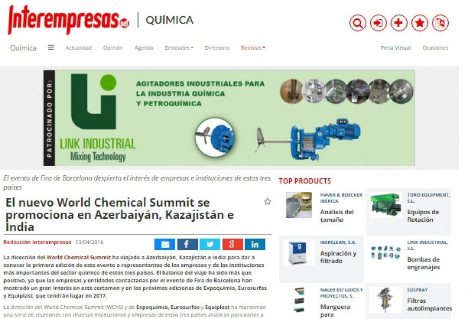المنظمون يريدون مشاركة أذربيجان في قمة صناعة الكيماويات العالمية في برشلونة