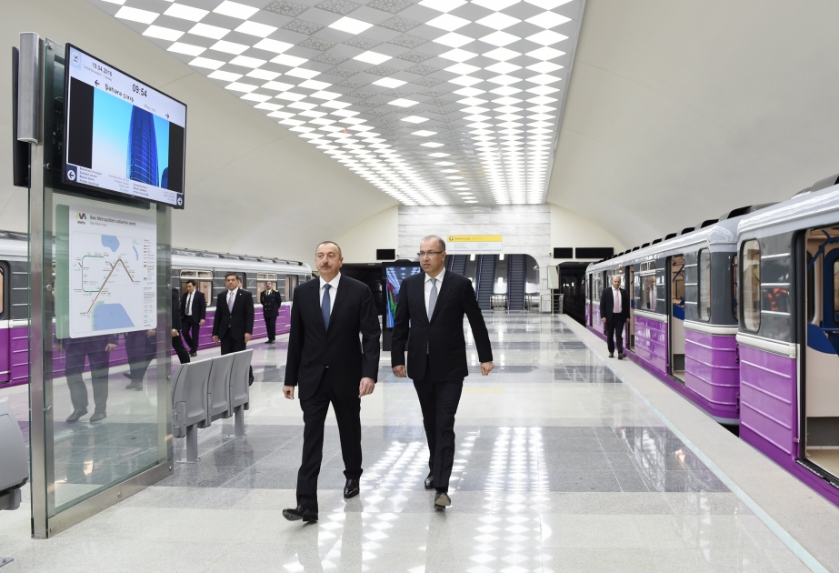 Zwei neue Stationen der Bakuer U-Bahn werden eingeweihtAserbaidschans Präsident Ilham Aliyev nimmt an der Eröffnung teil VIDEO