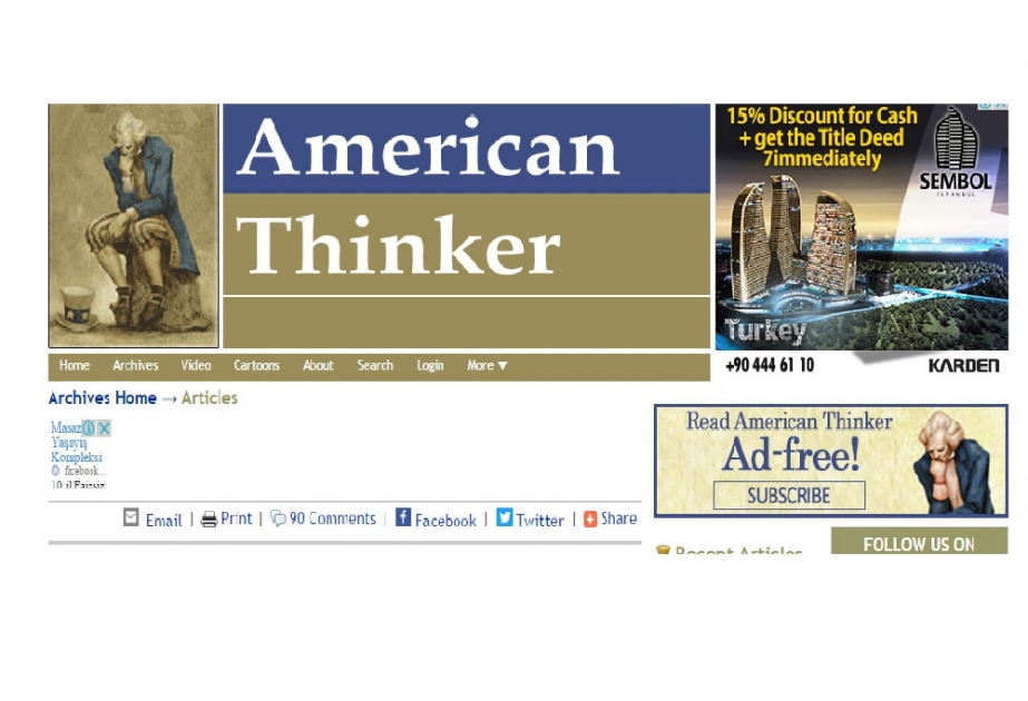 “American Thinker” jurnalı: Ermənistan Azərbaycan ərazisinin beşdəbir hissəsini işğal altında saxlayır