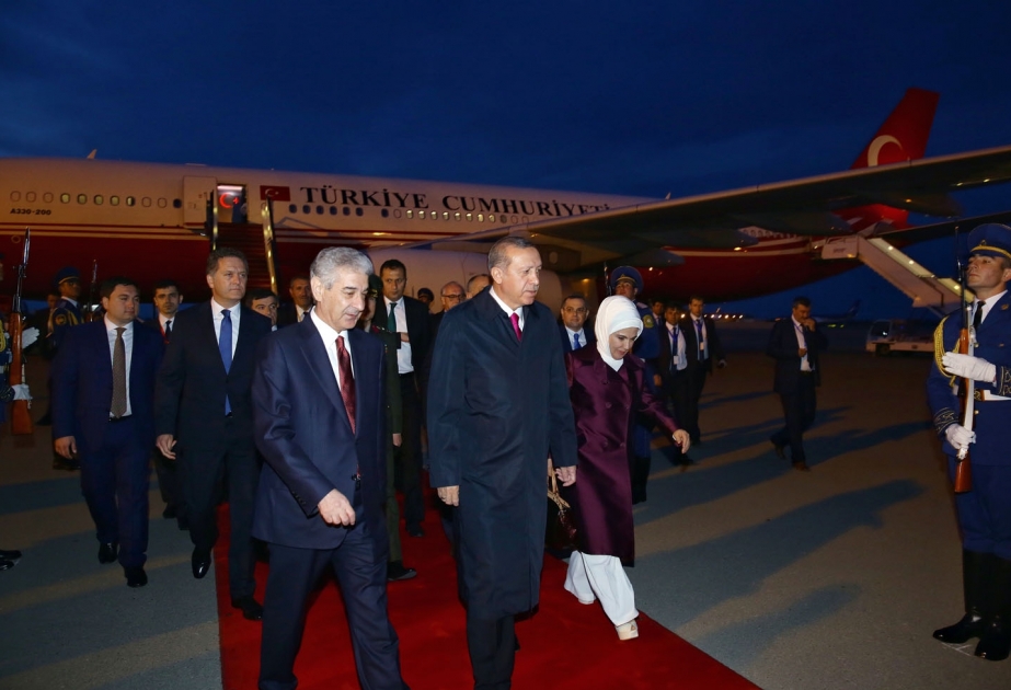 President of Turkey Recep Tayyip Erdogan arrives in Azerbaijan for working visit
