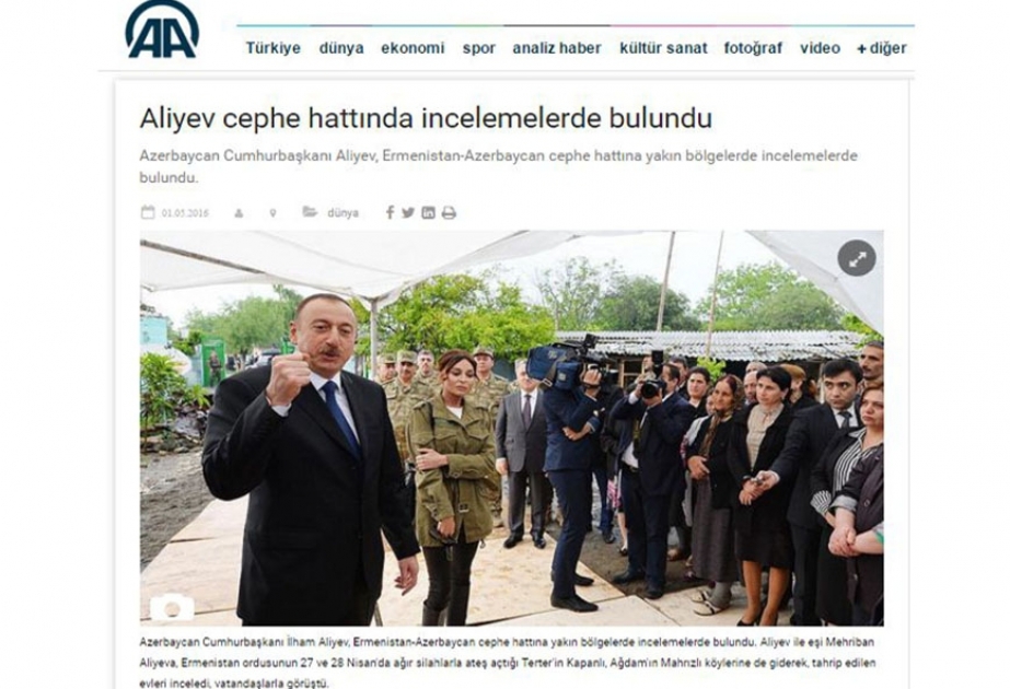 Türkiyə KİV-ləri Azərbaycan Prezidentinin cəbhə bölgəsinə səfərinə geniş yer ayırıb VİDEO