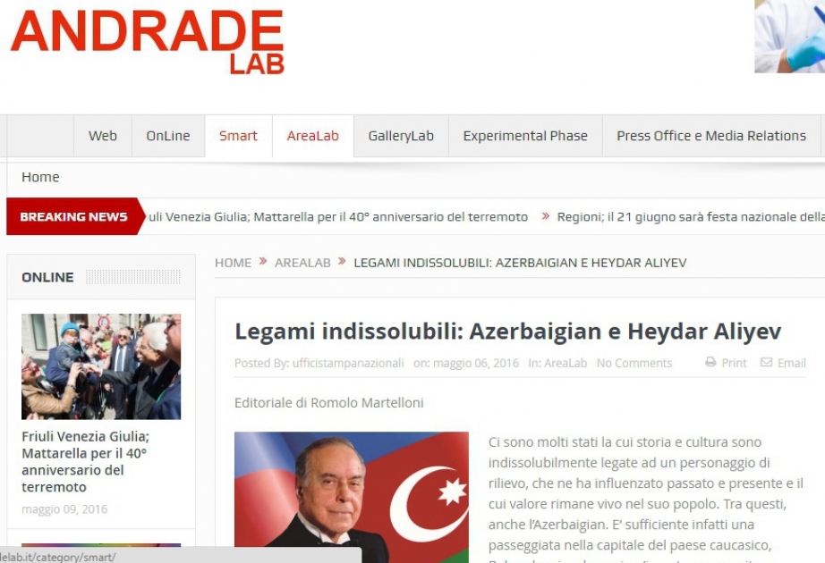 Italienische Presse veröffentlicht einen Artikel über großen Leader Heydar Aliyev