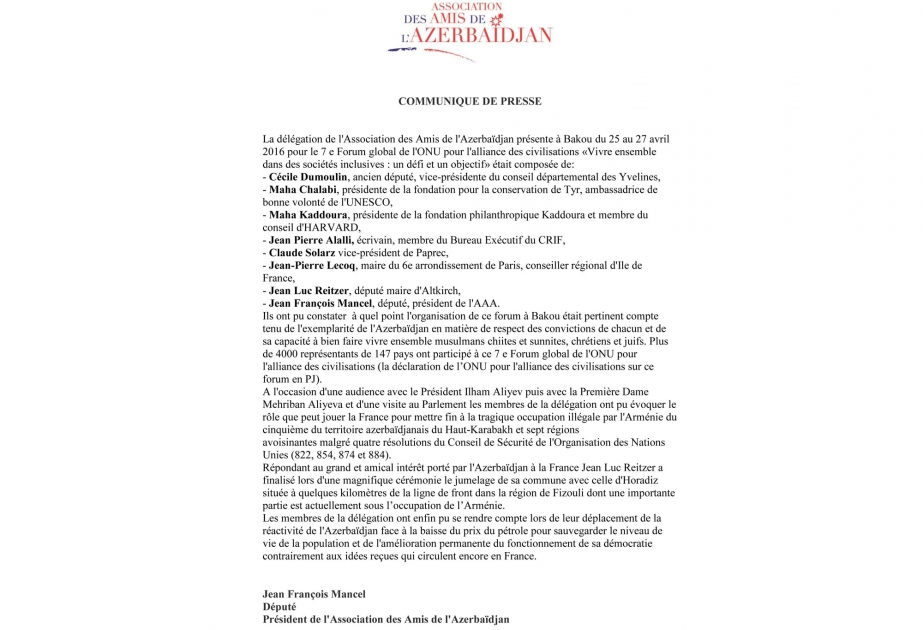 Azərbaycanın Dostları Assosiasiyası BMT-nin Sivilizasiyalar Alyansının VII Qlobal Forumu ilə bağlı bəyanat yayıb