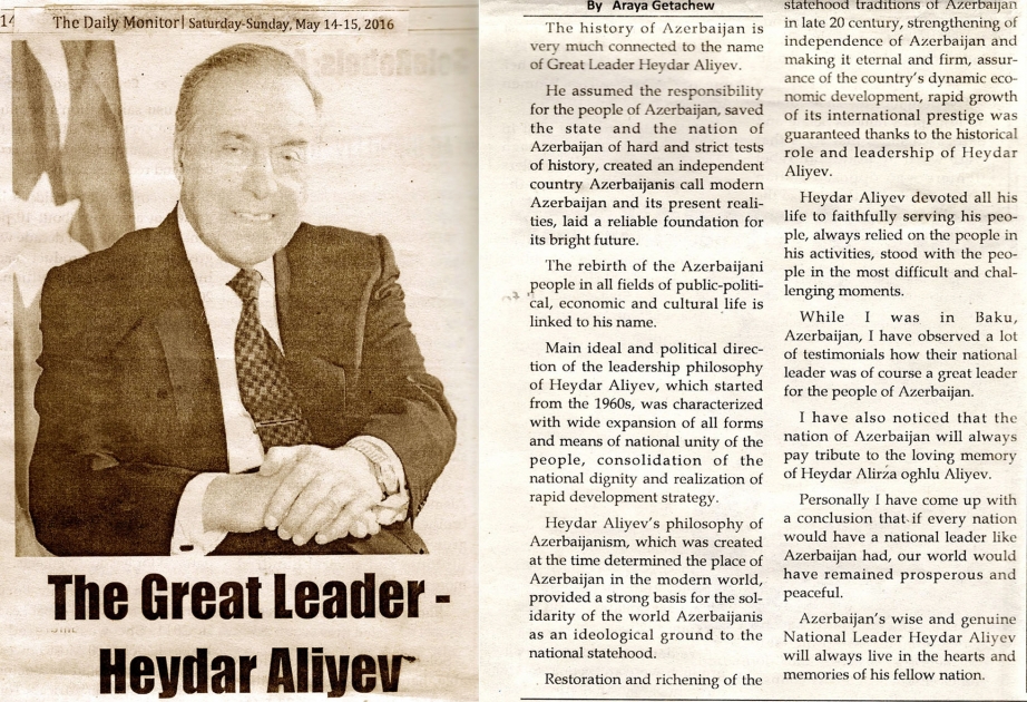 Jurnalist Araya Qetaço: Azərbaycanın uğurları ulu öndər Heydər Əliyevin adı ilə bağlıdır