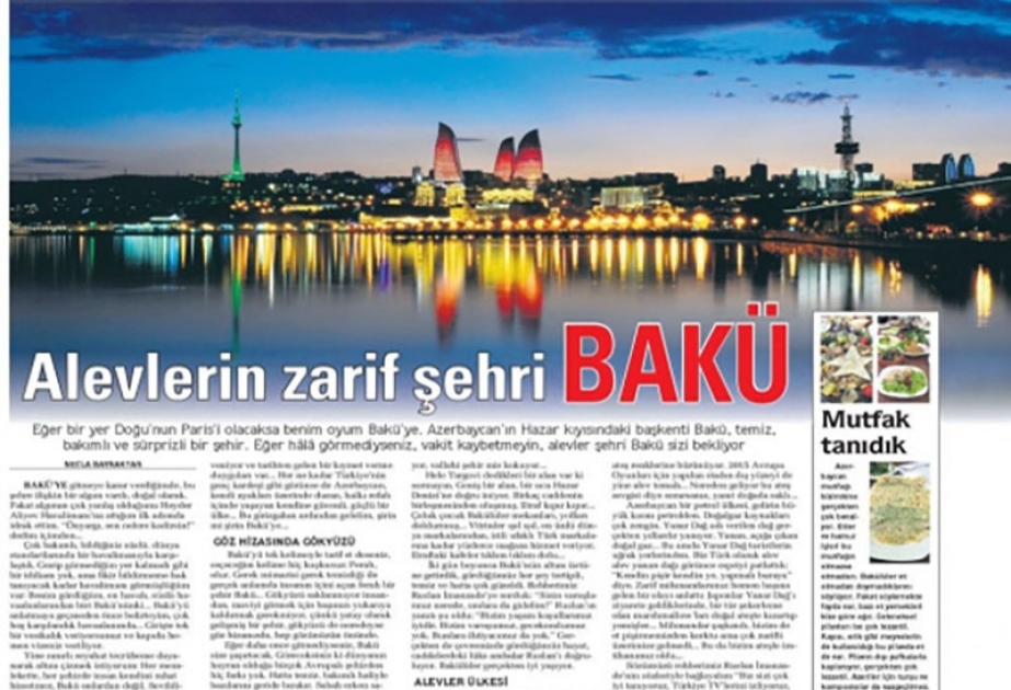 Türkiyə mətbuatında Bakının turizm imkanları ilə bağlı məqalələr dərc edilib