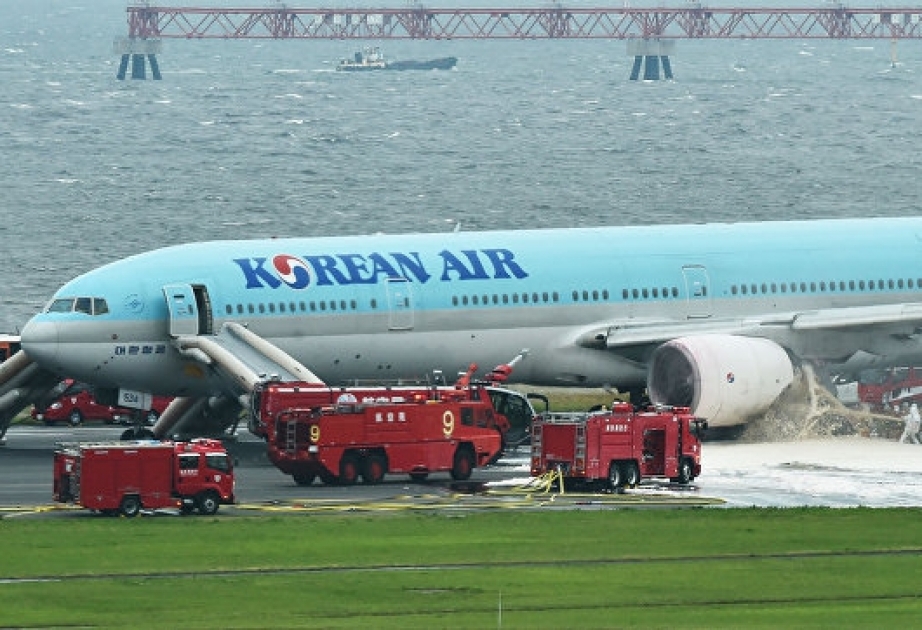 Korean Air flight catches fire at Tokyo airport