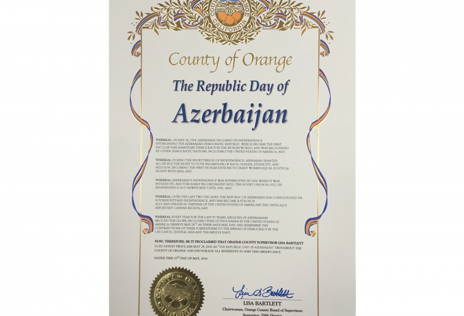 Several cities in California proclaim May 28th as Azerbaijan’s National Day
