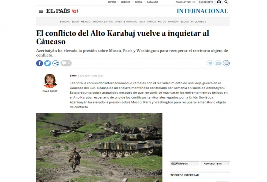 В авторитетном испанском издании «El pais» опубликована статья о нагорно-карабахском конфликте