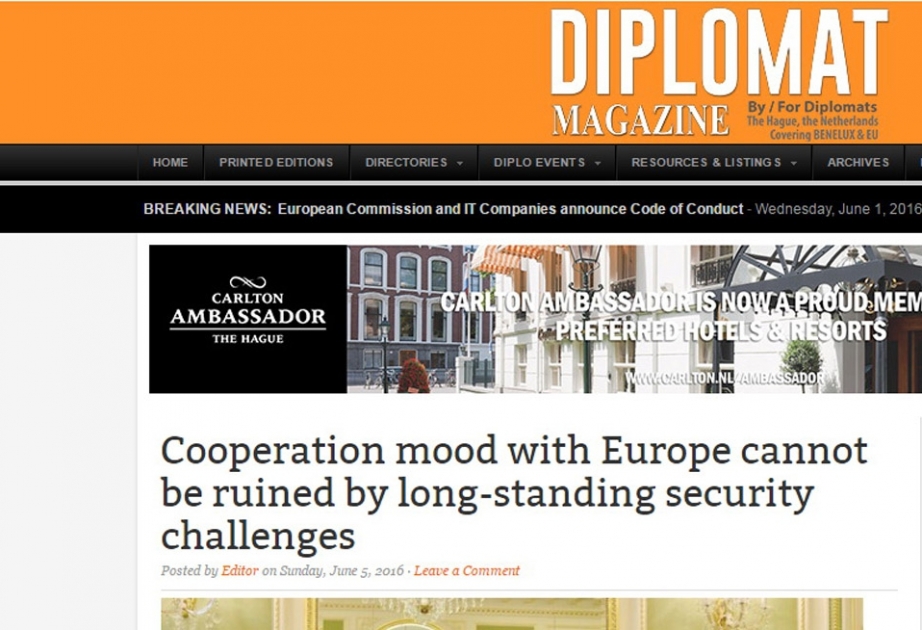“Diplomat Magazine” jurnalında Azərbaycanın Şərq-Qərb dəhlizində geostrateji mövqeyi barədə məqalə dərc edilib