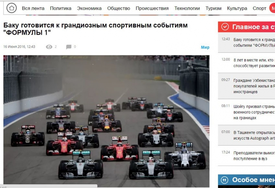 Özbəkistan portalları Formula-1 haqqında yazır