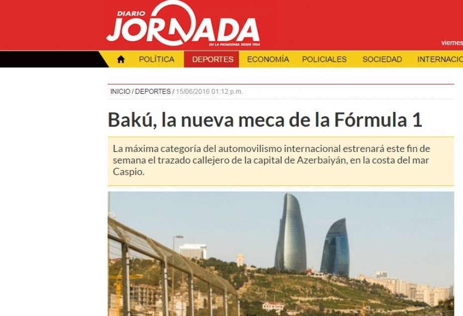 Argentinanın “Diario Jornada” portalı: “Bakı - Formula 1-in yeni ünvanı”