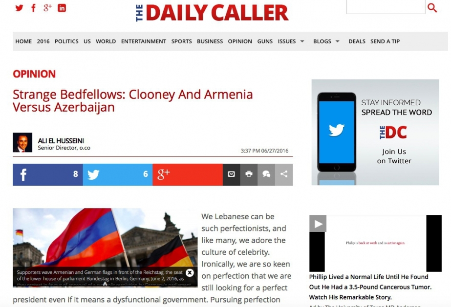 “The Daily Caller” qəzetində Kluninin Ermənistanla əlaqələri barədə məqalə dərc olunub