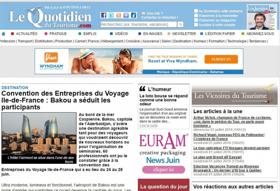 French media hails Azerbaijan's tourism potential