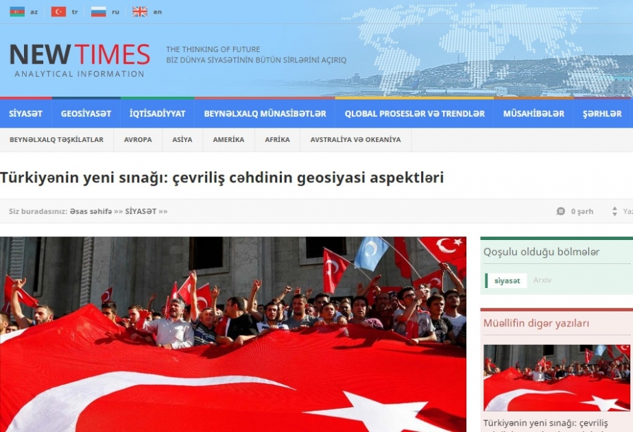 Türkiyənin yeni sınağı: çevriliş cəhdinin geosiyasi aspektləri