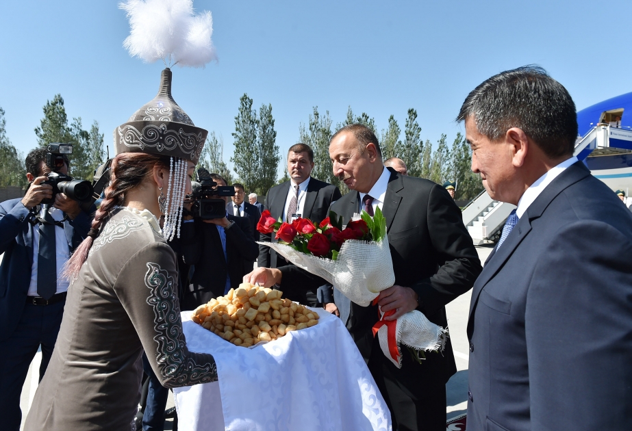 President Ilham Aliyev arrived in Kyrgyzstan for a visit VIDEO