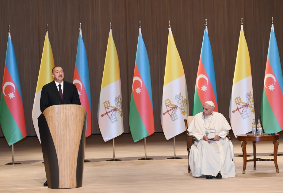 President Ilham Aliyev and Pope Francis addressed representatives of general public at Heydar Aliyev Center VIDEO