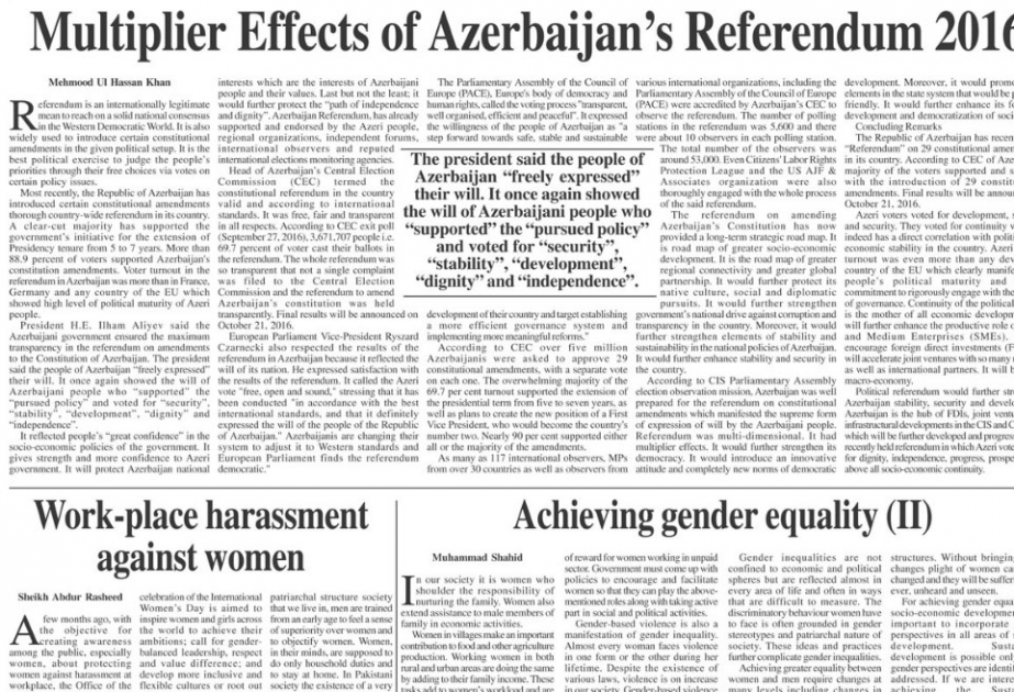 Pakistanın xəbər portalı Azərbaycanda keçirilən referendum barədə material yayıb