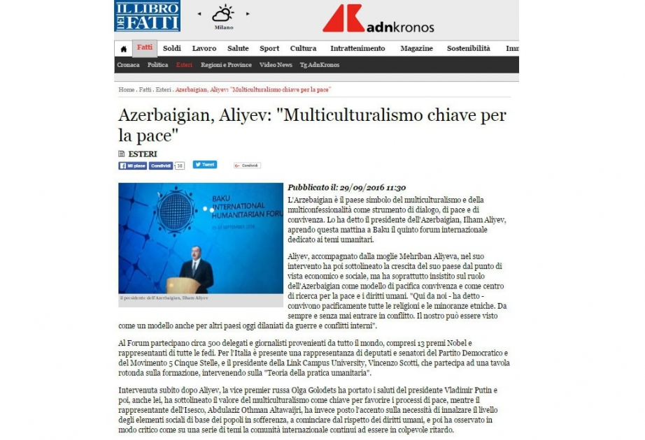 Baku International Humanitarian Forum in Italian media spotlight