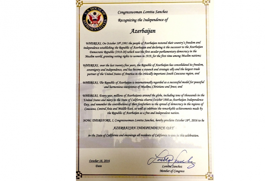 US-Congressman gratuliert dem aserbaidschanischen Volk in seinem besonderen Statement