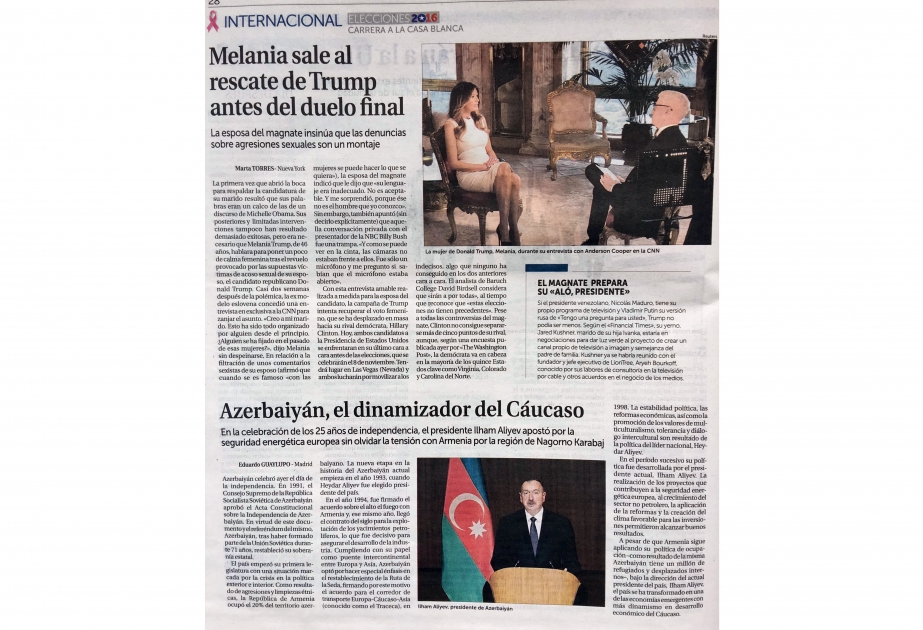 İspaniyanın məşhur “La Razon” qəzetində “Azərbaycan Qafqazın dinamik inkişaf edən ölkəsidir” adlı məqalə dərc olunub