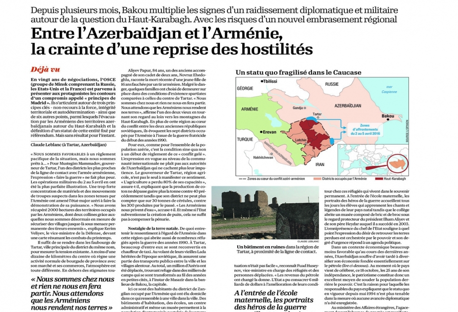 Газета «L’Opinion»: Апрельские события продемонстрировали военную мощь Азербайджана