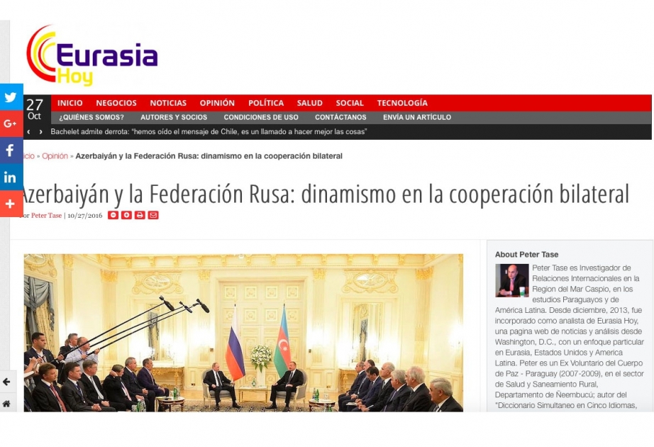 Eurasia Hoy: Азербайджан и Россия: Динамизм двусторонних отношений