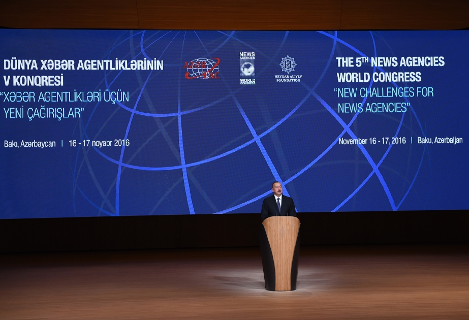 Cérémonie d’ouverture conjointe du 5e Congrès mondial des agences de presse et de la 16e Assemblée générale de l’OANA à BakouLe président azerbaïdjanais Ilham Aliyev présent à la cérémonie d’ouverture VIDEO